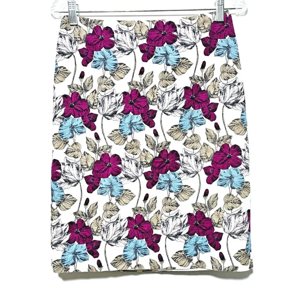 Ann Taylor Skirt Women's Size 4 Floral Cotton Botanical Office Business Casual